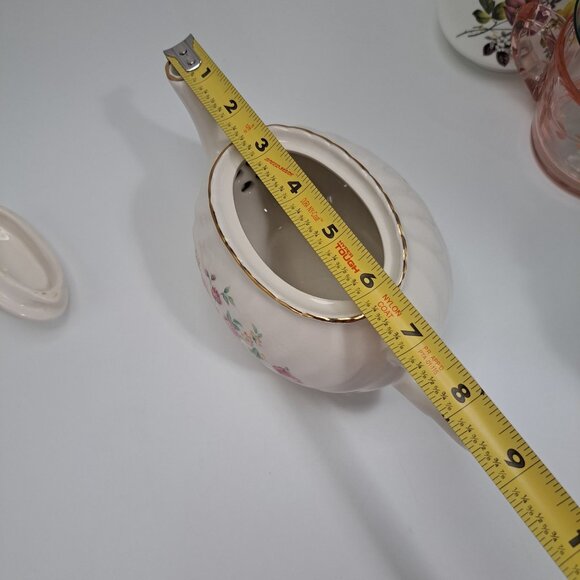 Arthur Wood & Son Staffordshire England Pink Rose Floral Gold Trim Teapot 6305 - Picture 9 of 11